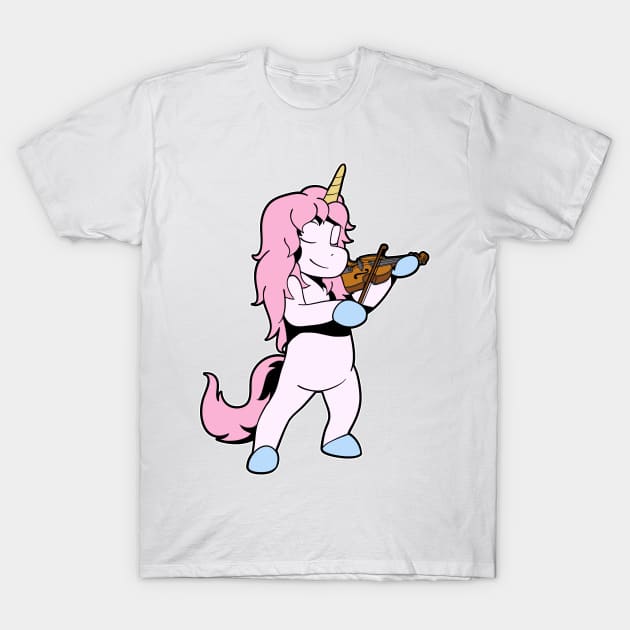 Comic unicorn playing violin T-Shirt by Modern Medieval Design